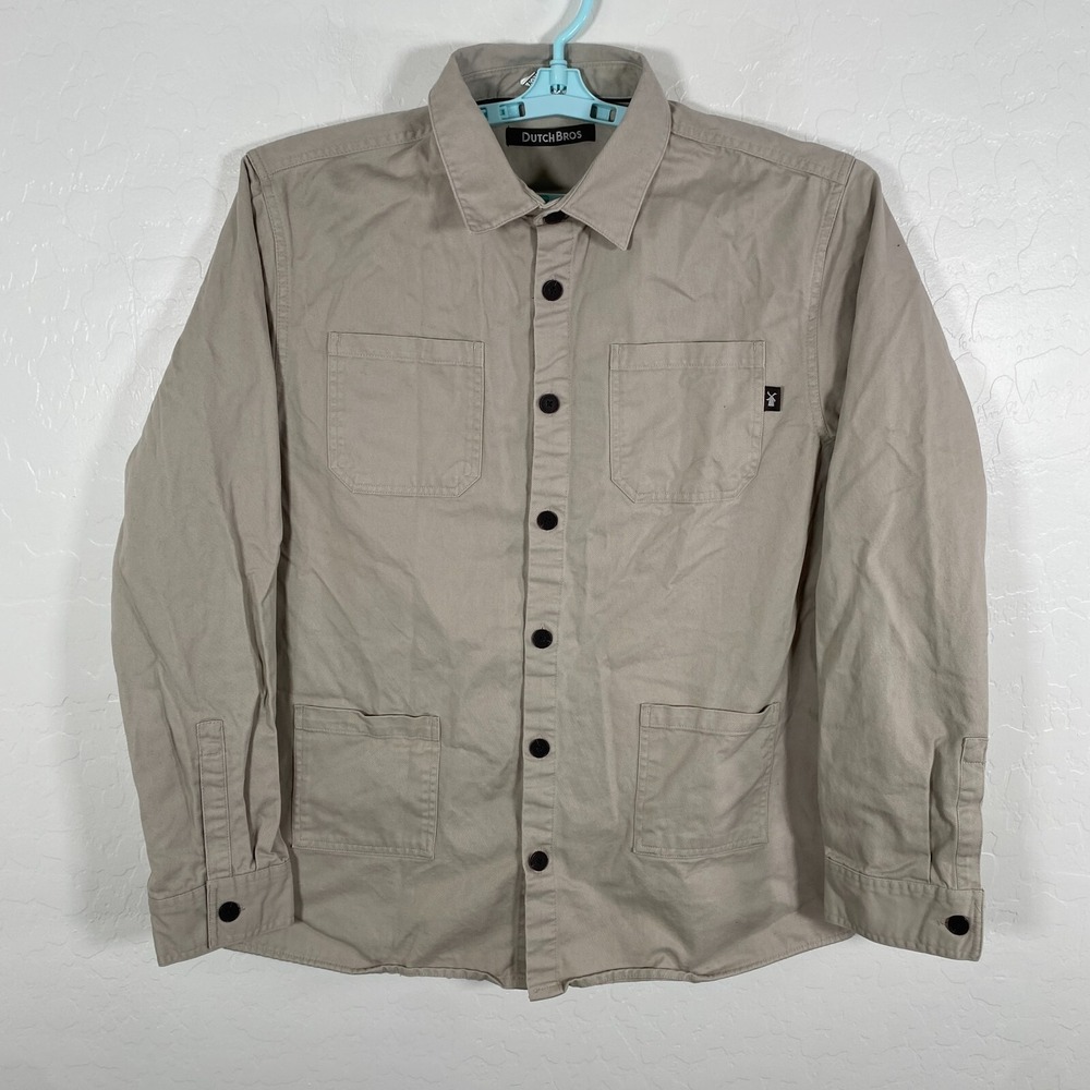 Dutch Bros Shirt Mens XL Tan Button Up Outdoor Safari Canvas Cotton‎ Pockets